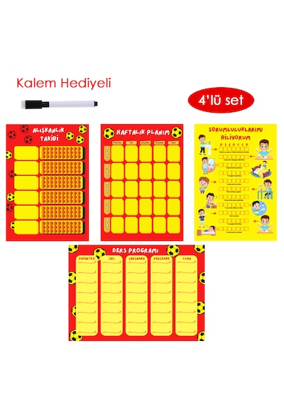 Çocuklar İçin Planlayıcı Set-sarı Kırmızı Alışkanlık Ve Sorumlulu
