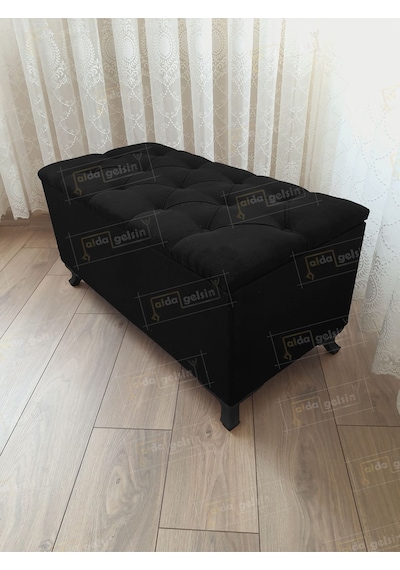 Lüks Sandıklı Kapitoneli Ayakucu Puf Bench 110 Cm Siyah Ayak Siyah