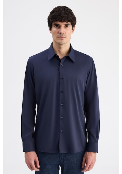 Twn Slim Fit Lacivert Düz Travel Gömlek 6ef02ad10288m Çok Renkli