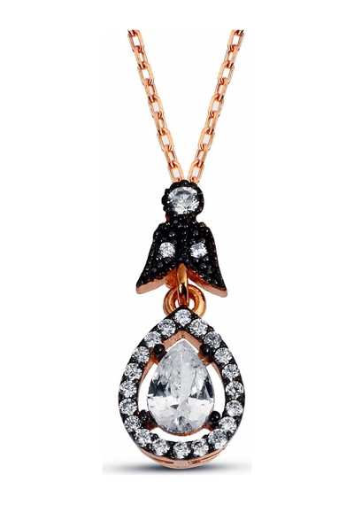 925 Ayar Gümüş Elmas Kesim Damla Kolye Rose Gold