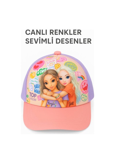 Top Model Renkli Kız Çocuk Şapka Ayarlanabilir Fileli Ve Sevimli Desenli Model