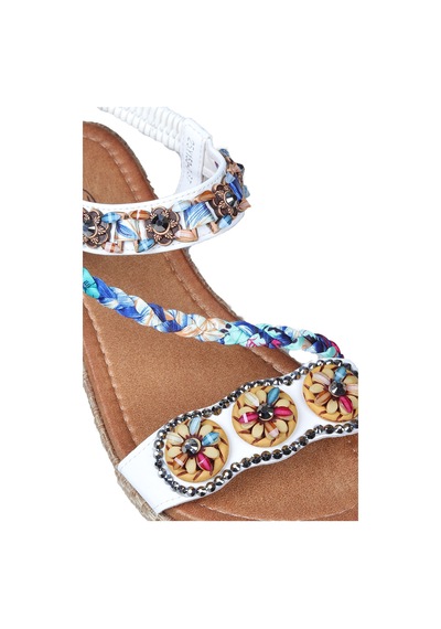 Vojo Daisy Rahat Taban Taş Boncuk Detaylı Kadın Sandalet 267800001858 05 Beyaz Beyaz