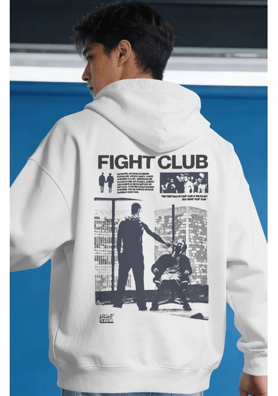 Sevbano Efsane Film Fight Club Tyler Durden Sırt Baskılı Unisex Oversize beyaz