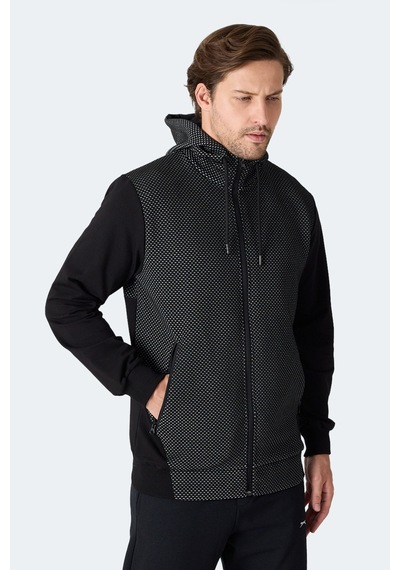 Slazenger Flame Erkek Kapüşonlu Cepli Siyah Sweatshirt Siyah
