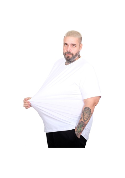 Mode Xl Büyük Beden Erkek Basic V Yaka T-shirt 20150 Beyaz Beyaz