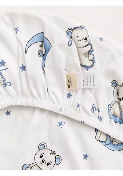 Minora Baby&kids %100 Pamuk Ranforce Anne Yanı Park Yatak Lastikli Bebek Çarşafı Ve Yastık Kılıfı Seti 70x120 - 35x45 - Mavi Ayı