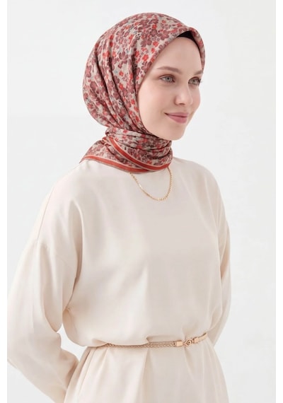 Silk Home Mini Floral Desen Soft Pamuk Eşarp Koyu Kırmızı