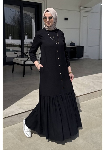 Rabia Şamlı Süreyya Gömlek Elbise Siyah Normal