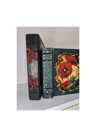 Ev Dekorasyon Ahşap Kitap Kutu Seti 2li Vintage Özel Tasarım Siyah - 710507620