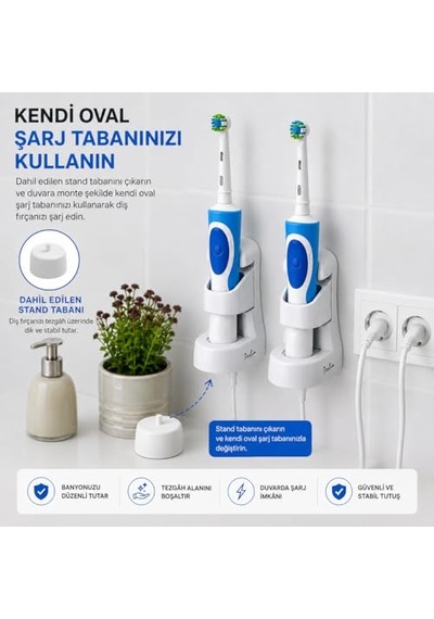 2'li Elektrikli Diş Fırçası Tutucu Duvara Monte Yapışkanlı Şarjlı Diş Fırçası Standı Delme Gerektirmez Ban Diğer