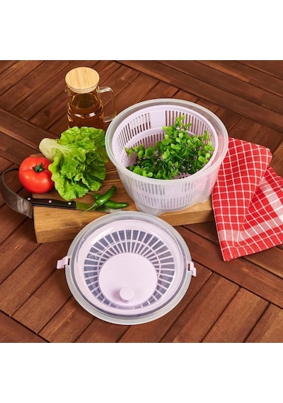Geniş Hazneli Salata Ve Sebze Kurutucu 4.4 Litre - 360 Dönebilen Çevirmeli Süzgeçli Ve Servis Kaseli Mutfak Ger