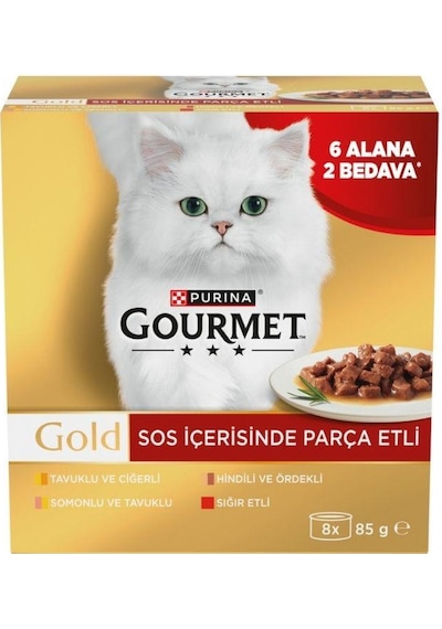 Gourmet Gold Soslu Parça Etli Karışık Çeşitli Yetişkin Kedi Konservesi 85 Gr 8 Al 6 Öde