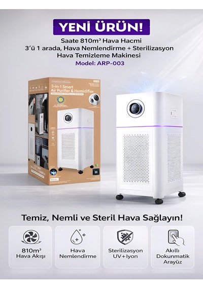 3in1 810m³ Hacim Hava Temizleme Nemlendirme Uv Sterilizasyon Makinesi - Sessiz Beyaz