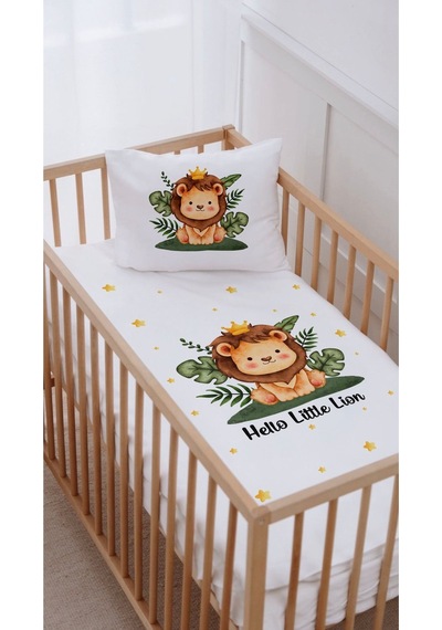 %100 Pamuk Anne Yanı Beşik Nevresim Takımı 60x100 Küçük Aslan