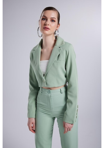 Holly Lolly Vatkalı Atlas Kumaş Crop Model Panky Ceket Yeşil