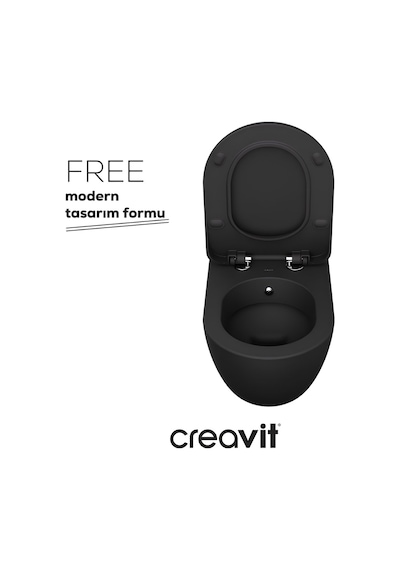 Creavit Free Kanallı Mat Antrasit Asma Klozet Fe320-00am00e, Creavit Duck Duroplast Yavaş Kapak Antrasit