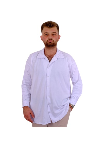 Mode Xl Büyük Beden Erkek Gömlek Apas Yaka Uzun Kol Jakar U24381 Beyaz Beyaz
