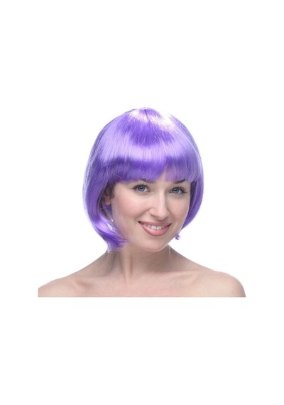 Lila Renk Kısa Model Parti Peruğu - Lila Renk Küt Saç +0