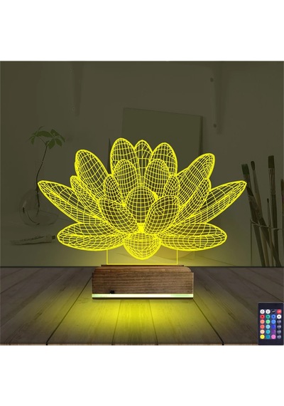 Luvivia Lotus Çiçek Yoga 3d Lamba - Masa Gece Lambası Şeffaf