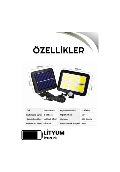120 Led Ayrı Solar Panel Güneş Enerjili 3 Mod Duvar Lambası 5 Metre Kablolu Bahçe Aydınlatma Çok Renkli