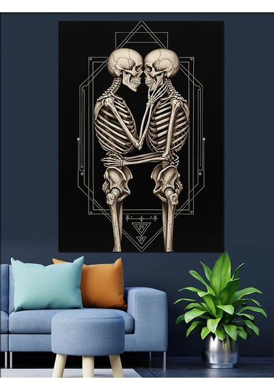 Ahşap Tablo Öpüşen İskeletler Aşk Sonsuz İnsan Figürlü Tablolar