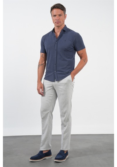 İmza Lacivert İtalyan Yaka Kısa Kol Cepsiz Slim Fit Esnek Gömlek 1004260159