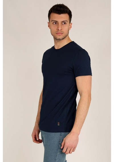 Erkek Lacivert Slim Fit Bisiklet Yaka Basic T-shirt Lacivert