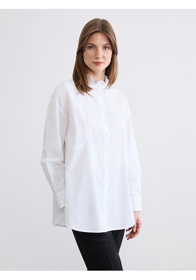 Lcw Studıo Beyaz Hakim Yaka Poplin Oversize Kadın Gömlek Tunik