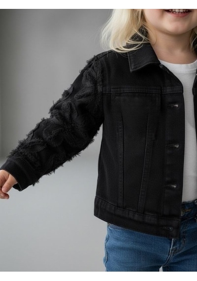 Zekids Kız Çocuk Çiçek İşlemeli Tasarım Ceket-17123 Siyah