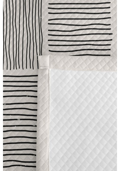 Sarı Geometrik Genç Odası Tek Kişilik Pike Takımı - Siyah Çizgili 160x220 Cm Kapitone Yatak Örtüsü Killi Meltem Kıyısı