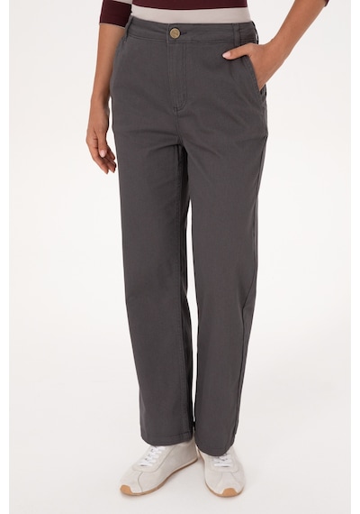 U.S. Polo Assn. Kadın Antrasit Straight Fit Kanvas Pantolon 50316895-VR006