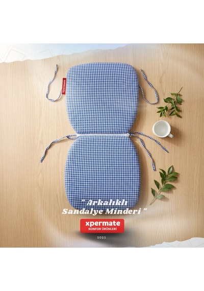 Pötikare Sırtlıklı Sandalye Minderi 42x42 Fermuarlı Yıkanabilir Kılıf Bağcıklı Minder Standart Fit Mavi