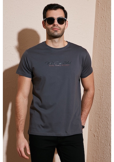 Buratti Pamuklu Slim Fit Bisiklet Yaka Yazılı Erkek T Shirt 541Enjoy Füme