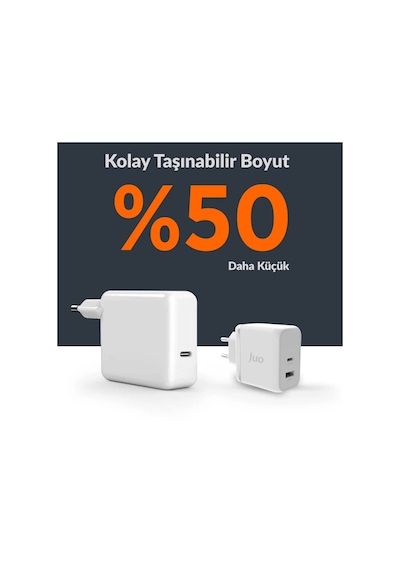 Juo 65W GaN USB-C + USB-A Şarj Aleti iPhone & iPad & Apple Uyumlu MacBook & Notebook PD Type-C Hızlı Şarj Cihazı Beyaz
