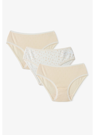 Penti Ekru Kız Çocuk Ditsy Pamuklu 3'lü Slip Külot Penti Ekru Kız Çocuk Ditsy Pamuklu 3'lü Slip Külot