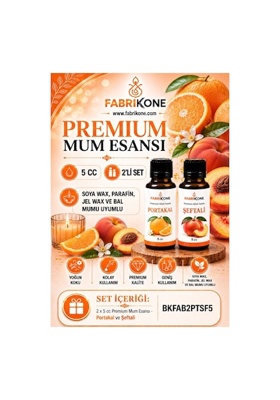 Premium Mum Esansı 5 Cc 2'li Set - Portakal, Şeftali - Soya Wax, Parafin, Jel Wax Ve Bal Mumu Uyumlu Bkfab2ptsf5 Karışık