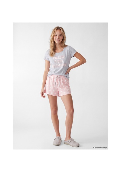 Lcw Dream Pembe Baskılı Kadın Şortlu Pijama Takımı