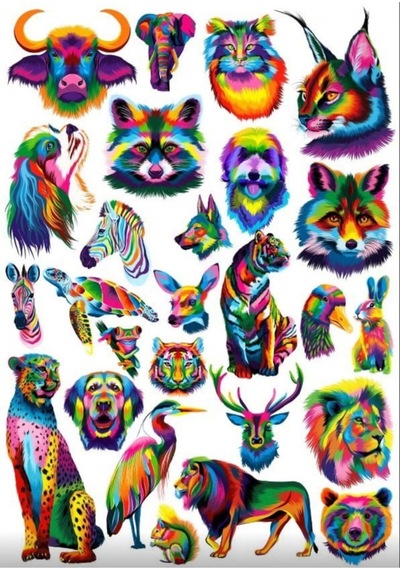 Gökkuşağı Desenli Hayvanlar Sticker Set