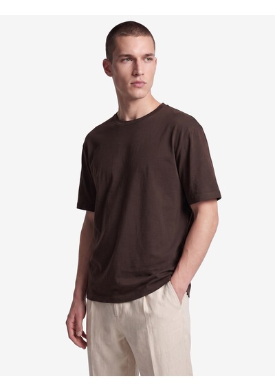 Koton Pamuklu Bisiklet Yaka Kısa Kollu Basic Oversize Tişört Kahverengi 7wam10086mk