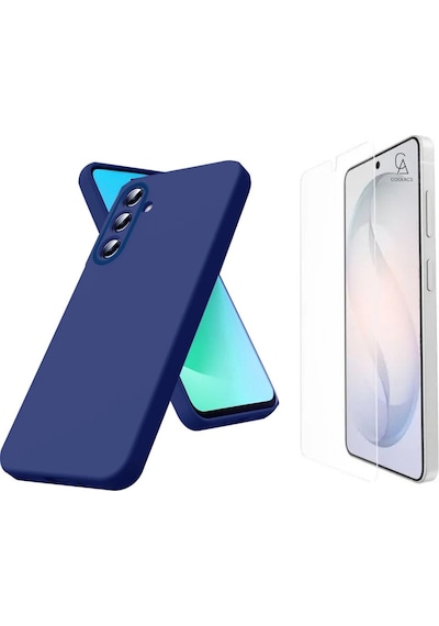 Samsung Galaxy S26 Plus İle Uyumlu Kılıf Esnek Premium Telefon Kılıfı Ve Temperli Cam Ekran Koruyucu Lacivert