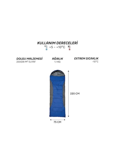 4 Mevsim Uyku Tulumu +5 C -10 C Kamp Uyku Tulumu Nefes Alabilen Kumaş Mavi