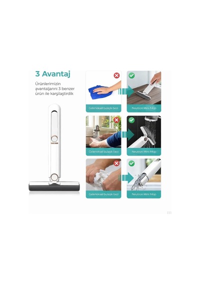 Sıkmalı Mini Mop, Beyaz Ve Kırmızı, Kompakt Temizlik Aparatı, Cam Fayans Tezgah Banyo İçin, Tek Elle Kullanım, Ergonomik Tasarım Çok Renkli