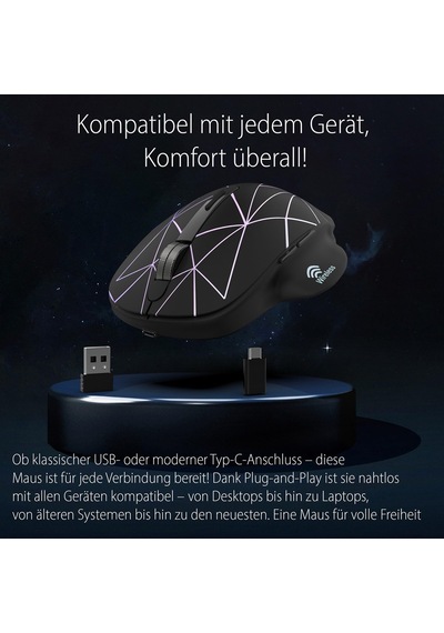 Inca-ınca Iwm-551 Rechargeable 4 Led İlluminated Silent Wireless Mouse Sessiz Micro Usb Kablo Usb+ Type C Desteği Çift Alıcı 2.4ghz Kablosuz Fare Dpı 800 1200 1600 400mah