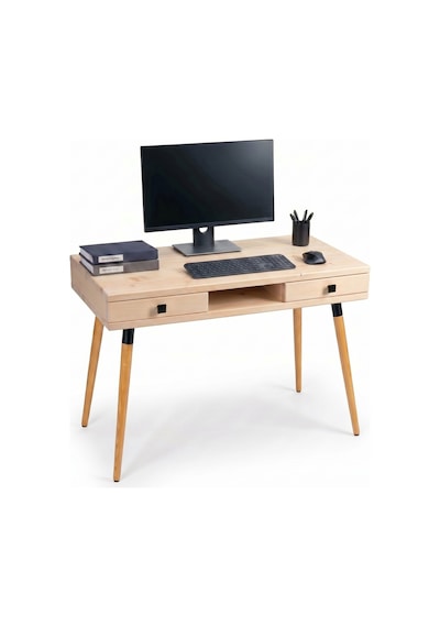 Mobenta Modest Desk: Masif Çalışma & Laptop Masası 2 Çekmece 1 Bölme - 120x60 Bz Krem