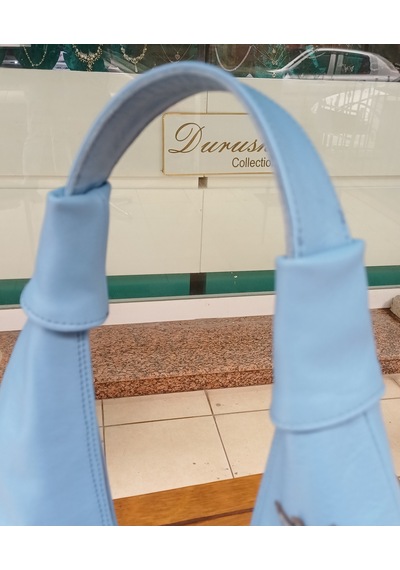 Durush Collection Tasarım Gerçek Deri El İşlemesi Çiçekli Mavi Omuz Çantası Mavi̇