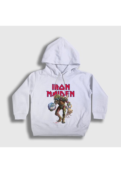 Presmono Unisex Çocuk World Iron Maiden Kapüşonlu Sweatshirt Beyaz