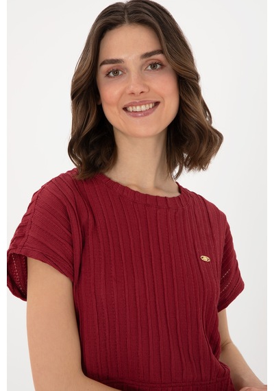 U.S. Polo Assn. Kadın Vişne Crop Bisiklet Yaka Tişört 50300801-VR223