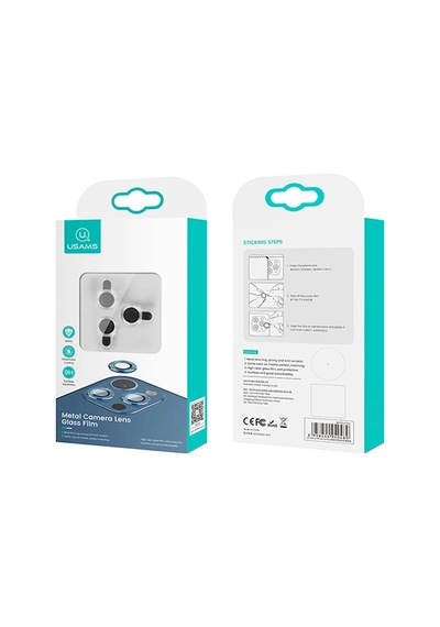 Usams iPhone Uyumlu 12 Pro Max 3d Metal Çerçeveli Kamera Lens Koruyucu- 5775 Gümüş