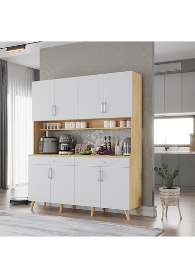 Denze Kahve Köşesi Çok Amaçlı Dolap Kiler Mutfak Dolabı Meşe Beyaz 160cm Meşe Beyaz Denze Kahve Köşesi Çok Amaçlı Dolap Kiler Mutfak Dolabı Meşe Beyaz 160cm Meşe Beyaz