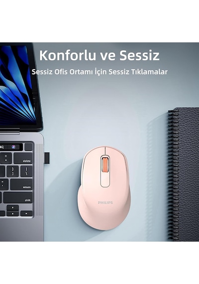 Spk7448 Kablosuz Bluetooth 1600dpı 4 Tuşlu Optik Sessiz Mouse Pembe